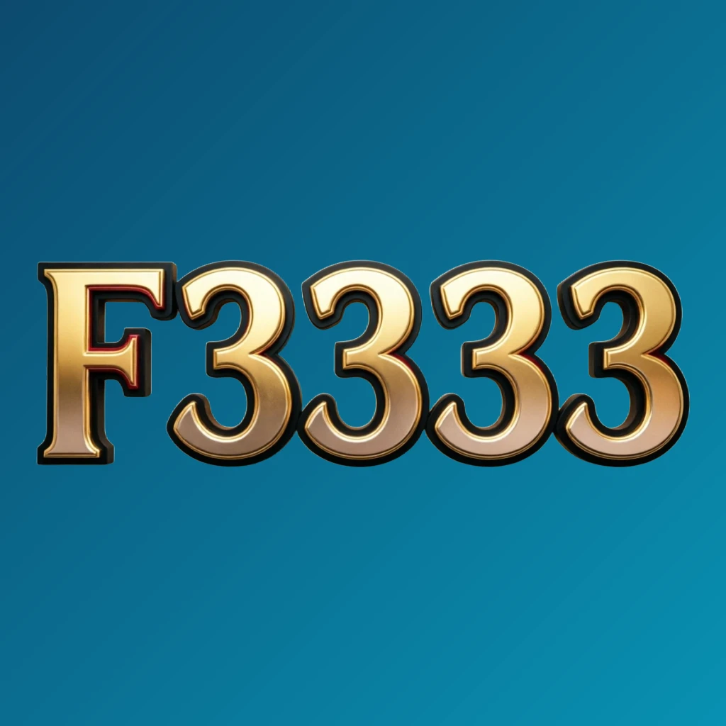 Luxury casino logo for F3333 featuring rich gold gradient text with red and black accents, elegant lighting effects, designed as a horizontal rectangular wordmark with a transparent background for a high-end entertainment website header